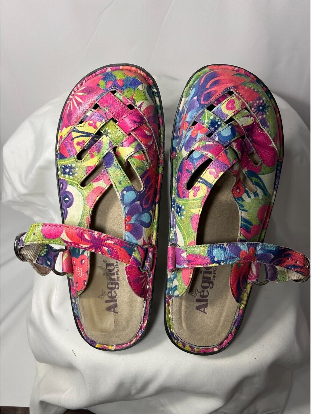 Alegria Freesia FRE-525 Woven Mary Jane Mule Clogs Floral Leather 39 New w/o box